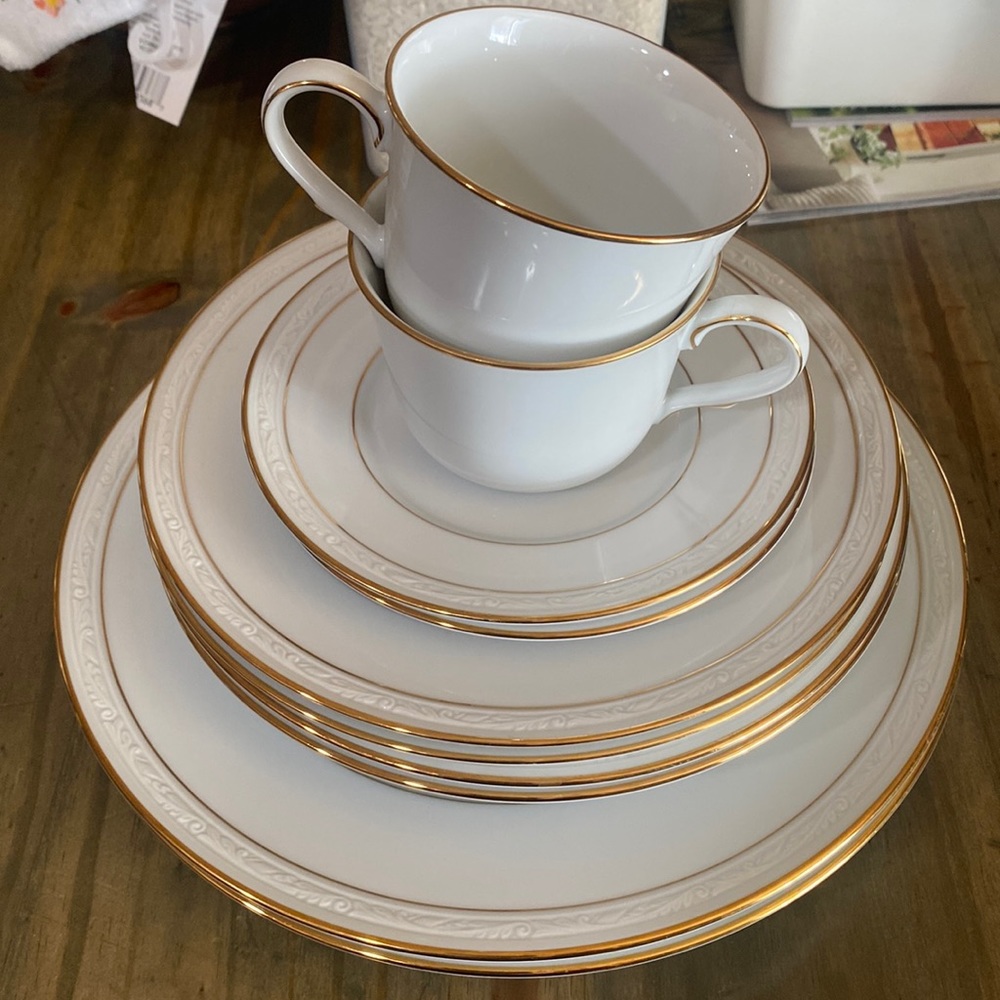 Noritake Dinning set for two white and gold.